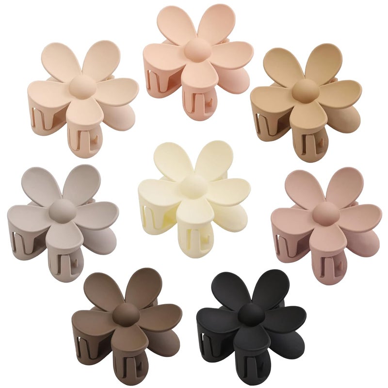 JANFUN Flower Hair Clips Big Hair Claw Clips 8PCS Large Daisy Hair Clips Matte Claw Clips Strong Hold Jaw Claw Clips Thick Thin Hair for Women Girls 8Colors - Image 1